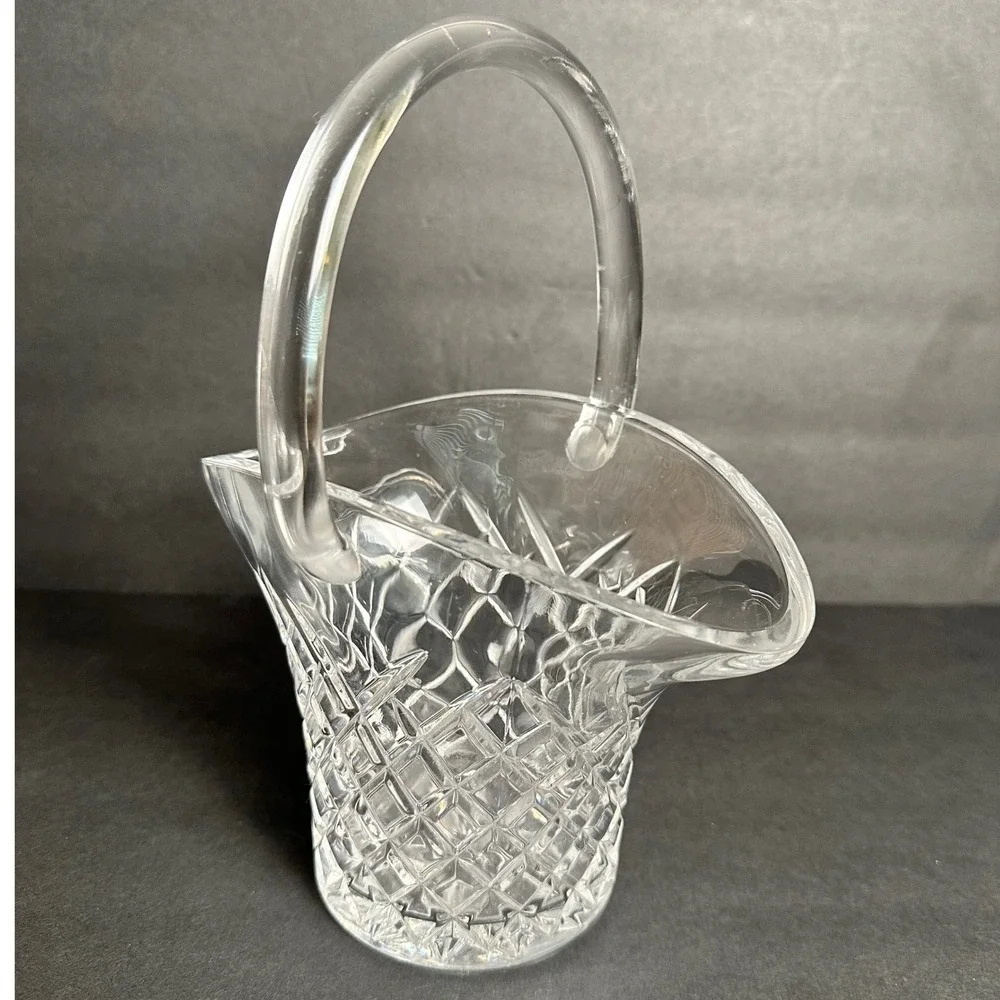 Crystal Basket Diamond Cut Glass Basket Weave Vase Home Decor Table Centerpiece‎